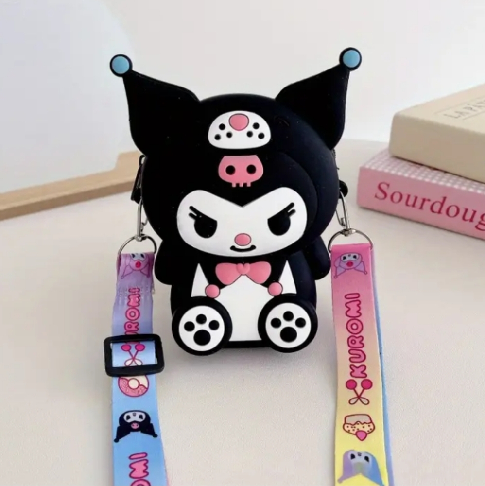 Small Black and Pink Kids Crossbody Bag, Kuromi